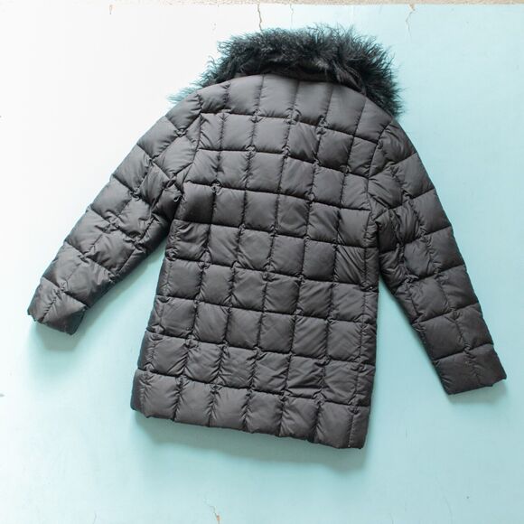 Express Vintage Down Filled Faux Fur Collar Puffer Jacket Size Medium Nylon - Picture 7 of 7